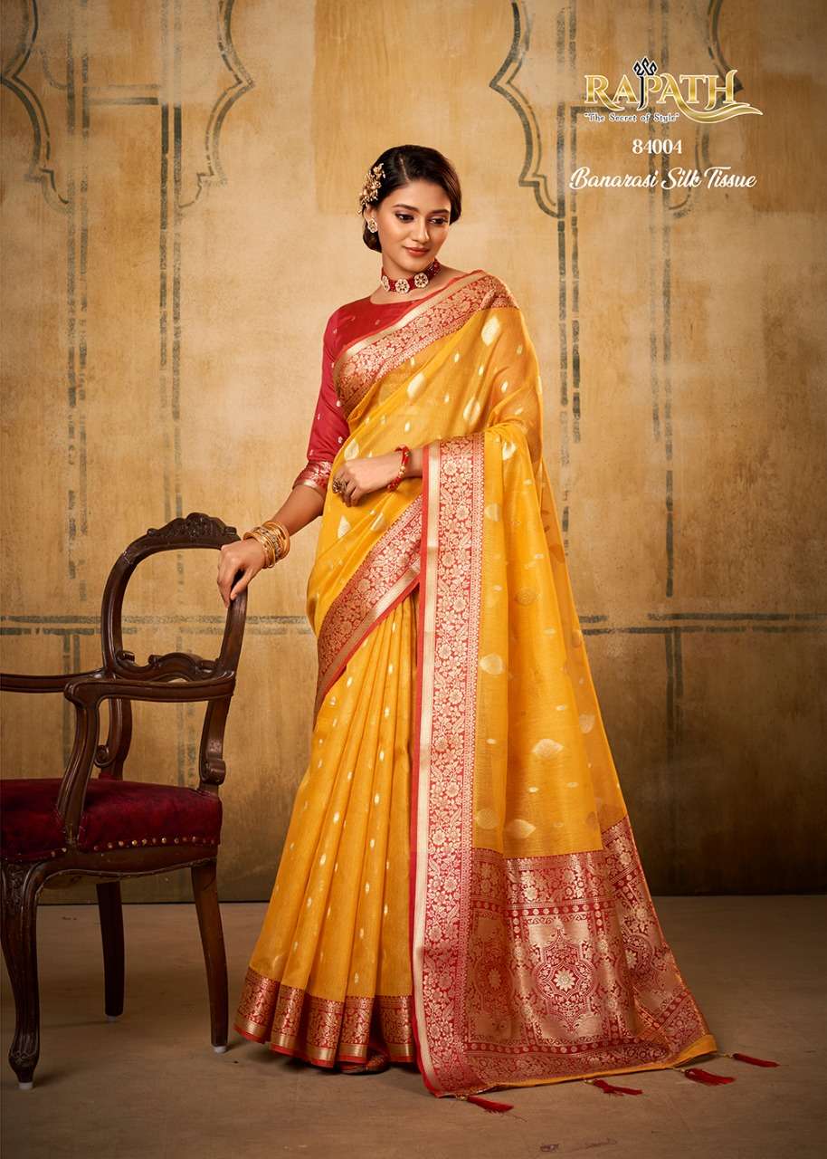 Petals Banarasi Tissue By Rajpath 84001 To 84006 Series Indian Traditional Wear Collection Beautiful Stylish Fancy Colorful Party Wear & Occasional Wear Pure Silk Sarees At Wholesale Price