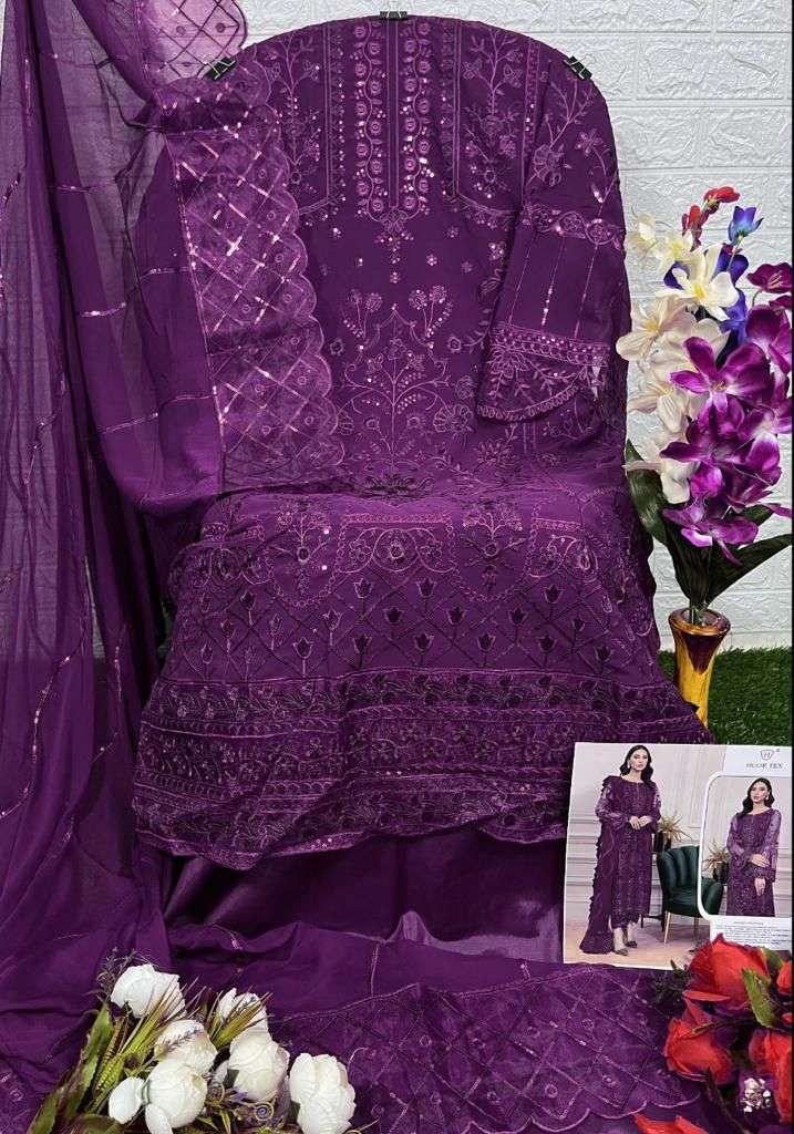 HOOR TEX HIT DESIGN H-65 COLOURS BY HOOR TEX H-65-A TO H-65-D SERIES DESIGNER FESTIVE PAKISTANI SUITS COLLECTION BEAUTIFUL STYLISH FANCY COLORFUL PARTY WEAR & OCCASIONAL WEAR FAUX GEORGETTE WITH EMBROIDERED DRESSES AT WHOLESALE PRICE