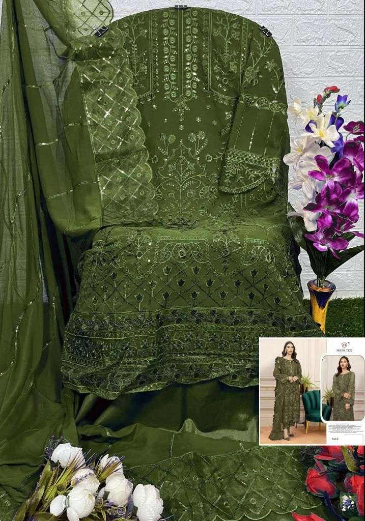 HOOR TEX HIT DESIGN H-65 COLOURS BY HOOR TEX H-65-A TO H-65-D SERIES DESIGNER FESTIVE PAKISTANI SUITS COLLECTION BEAUTIFUL STYLISH FANCY COLORFUL PARTY WEAR & OCCASIONAL WEAR FAUX GEORGETTE WITH EMBROIDERED DRESSES AT WHOLESALE PRICE