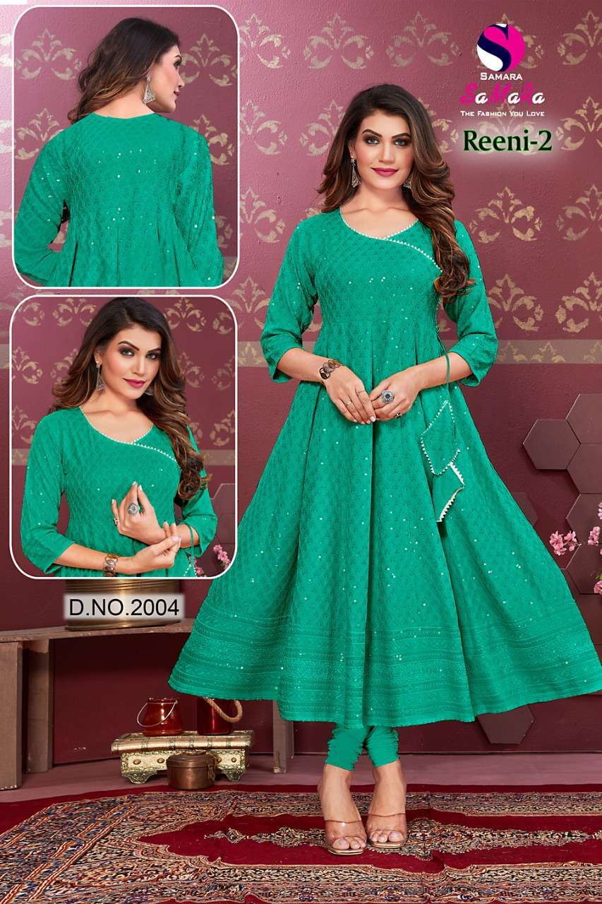REENI VOL-2 BY SAMARA 2001 TO 2012 SERIES DESIGNER STYLISH FANCY COLORFUL BEAUTIFUL PARTY WEAR & ETHNIC WEAR COLLECTION RAYON WITH WORK KURTIS AT WHOLESALE PRICE