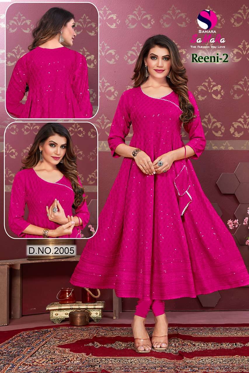 REENI VOL-2 BY SAMARA 2001 TO 2012 SERIES DESIGNER STYLISH FANCY COLORFUL BEAUTIFUL PARTY WEAR & ETHNIC WEAR COLLECTION RAYON WITH WORK KURTIS AT WHOLESALE PRICE