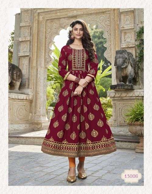 ETHNICITY VOL-13 BY DIYA TRENDS 13001 TO 13010 SERIES BEAUTIFUL SUITS COLORFUL STYLISH FANCY CASUAL WEAR & ETHNIC WEAR RAYON GOWN AT WHOLESALE PRICE