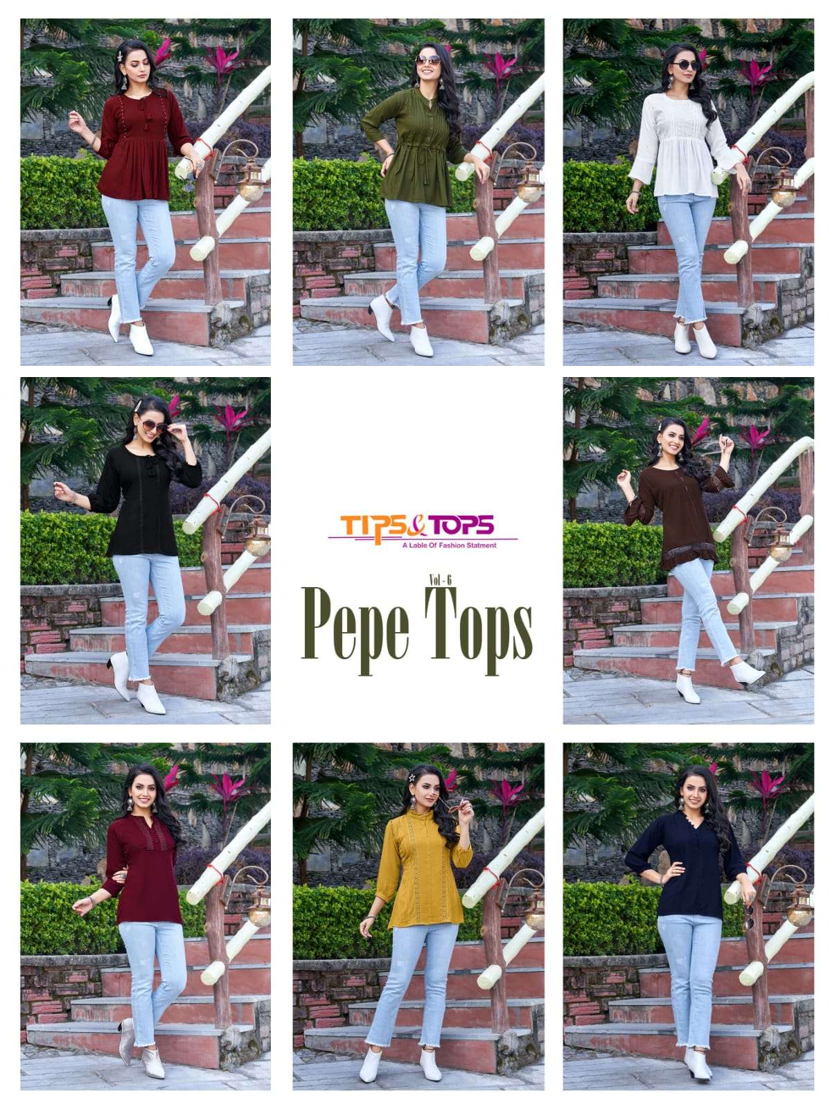 PEPE TOPS VOL-6 BY TIPS AND TOPS 01 TO 08 SERIES BEAUTIFUL STYLISH FANCY COLORFUL CASUAL WEAR & ETHNIC WEAR HEAVY RAYON TOPS AT WHOLESALE PRICE