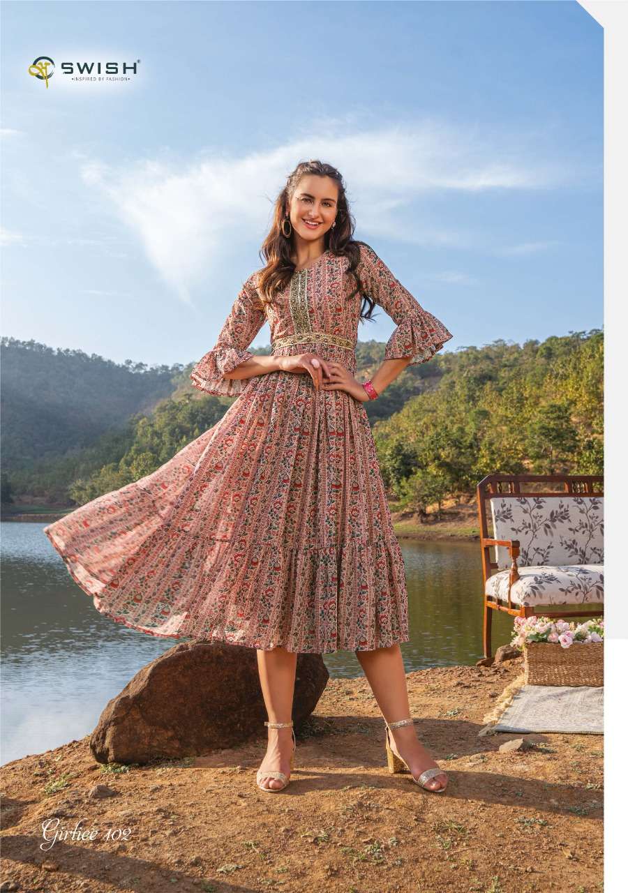 GIRLIEE BY SWISH 101 TO 106 SERIES STYLISH FANCY COLORFUL BEAUTIFUL PARTY WEAR & ETHNIC WEAR COLLECTION VISCOSE GEORGETTE KURTIS AT WHOLESALE PRICE