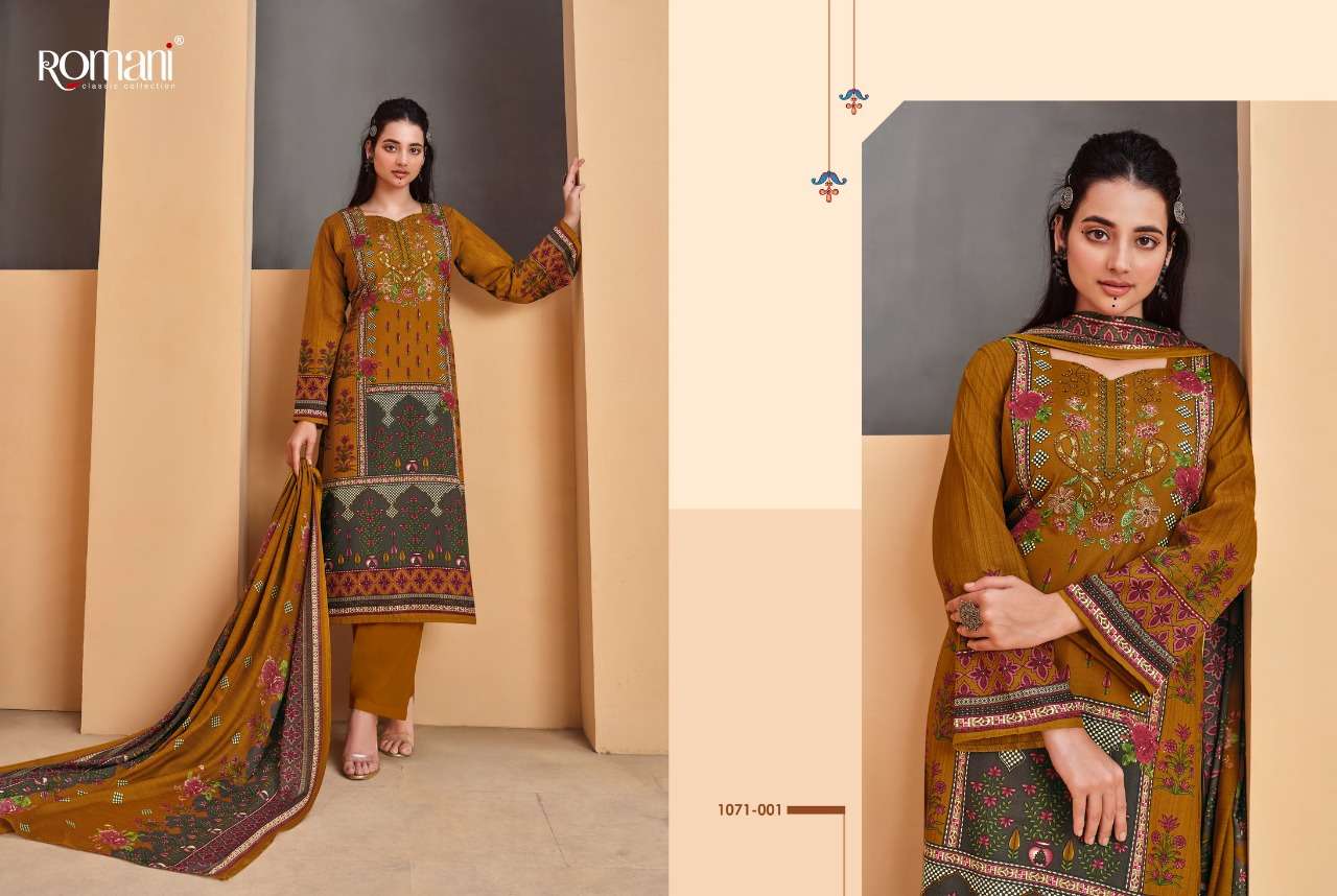 MAREENA VOL-8 BY ROMANI 1071-001 TO 1071-010 SERIES SUITS BEAUTIFUL FANCY COLORFUL STYLISH PARTY WEAR & OCCASIONAL WEAR SOFT COTTON PRINT DRESSES AT WHOLESALE PRICE