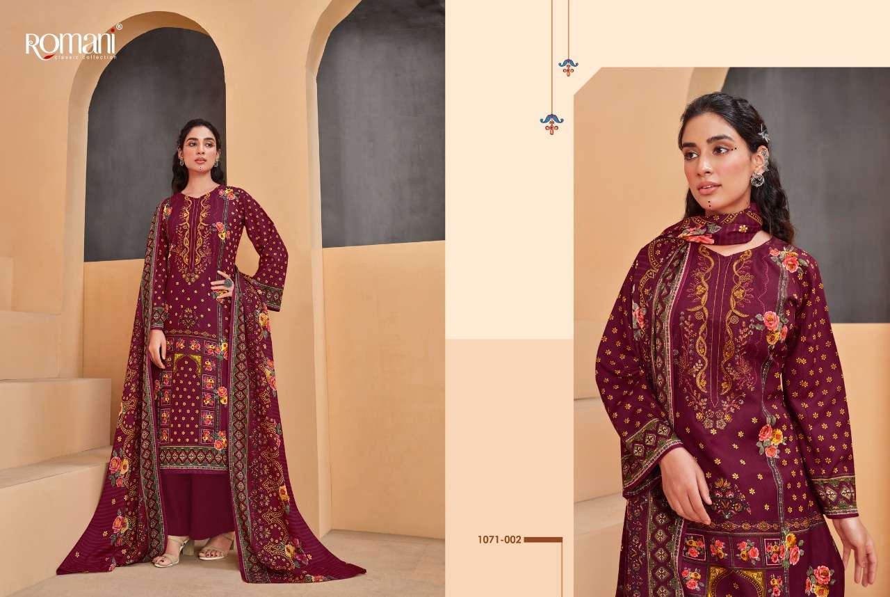 MAREENA VOL-8 BY ROMANI 1071-001 TO 1071-010 SERIES SUITS BEAUTIFUL FANCY COLORFUL STYLISH PARTY WEAR & OCCASIONAL WEAR SOFT COTTON PRINT DRESSES AT WHOLESALE PRICE
