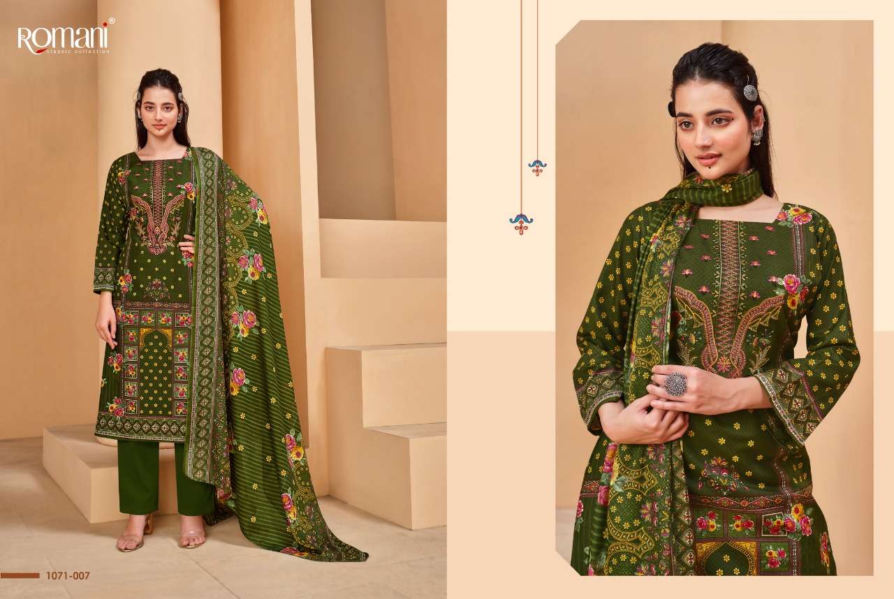 MAREENA VOL-8 BY ROMANI 1071-001 TO 1071-010 SERIES SUITS BEAUTIFUL FANCY COLORFUL STYLISH PARTY WEAR & OCCASIONAL WEAR SOFT COTTON PRINT DRESSES AT WHOLESALE PRICE
