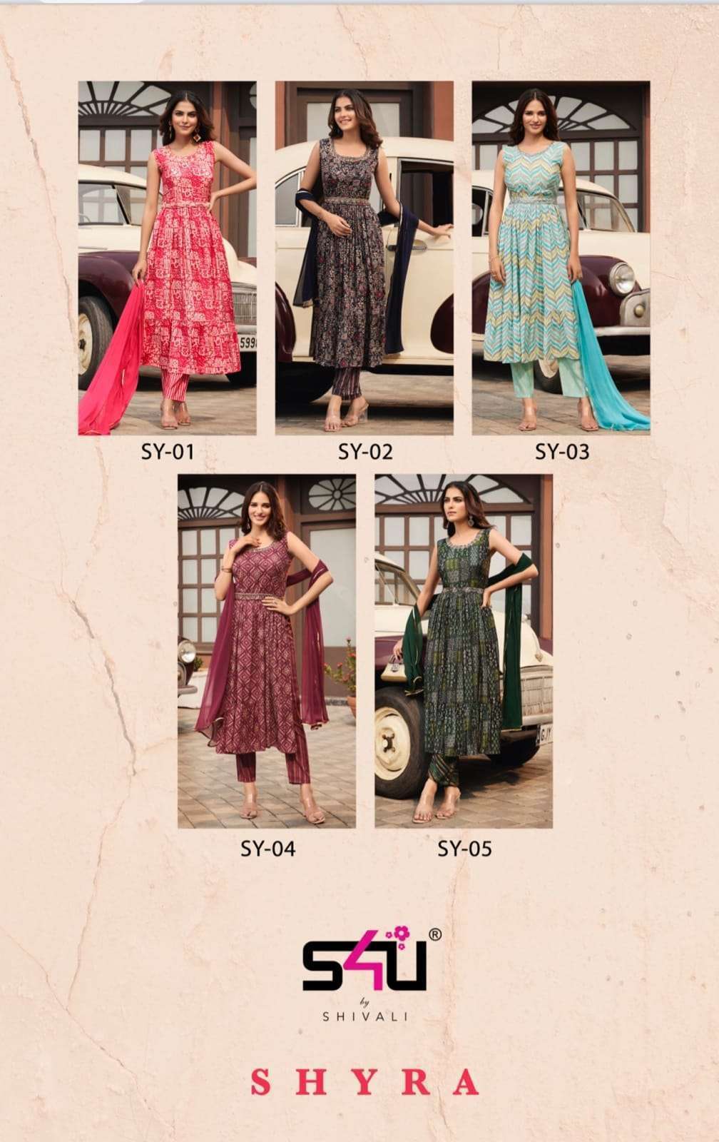 SHYRA BY S4U FASHION 01 TO 05 SERIES BEAUTIFUL SUITS COLORFUL STYLISH FANCY CASUAL WEAR & ETHNIC WEAR MODAL SILK DRESSES AT WHOLESALE PRICE
