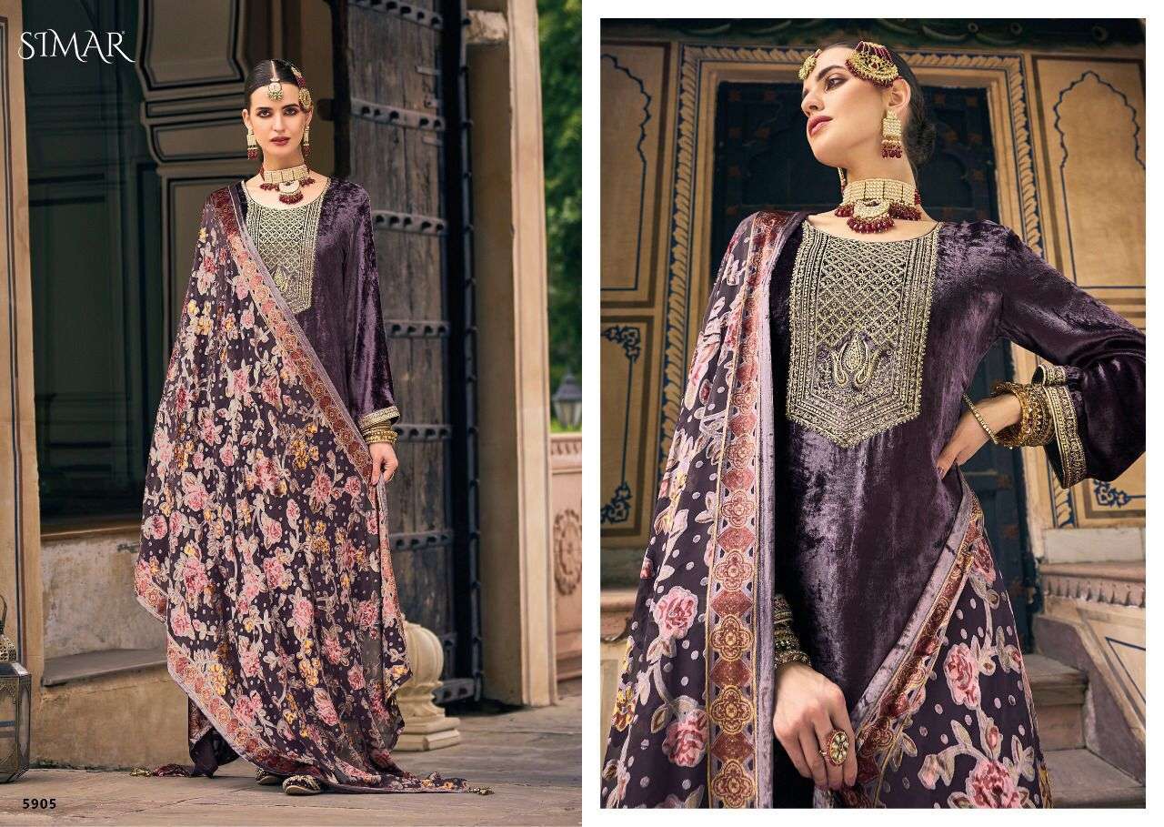 SAANVI BY GLOSSY 5904 TO 5909 SERIES BEAUTIFUL SUITS COLORFUL STYLISH FANCY CASUAL WEAR & ETHNIC WEAR PURE VISCOSE VELVET DRESSES AT WHOLESALE PRICE