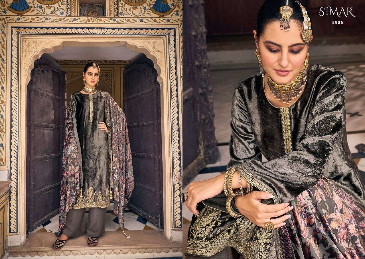 SAANVI BY GLOSSY 5904 TO 5909 SERIES BEAUTIFUL SUITS COLORFUL STYLISH FANCY CASUAL WEAR & ETHNIC WEAR PURE VISCOSE VELVET DRESSES AT WHOLESALE PRICE