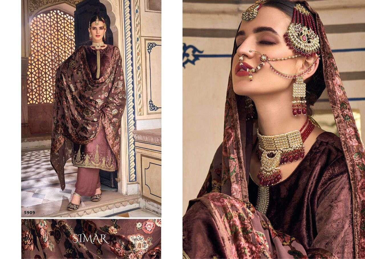 SAANVI BY GLOSSY 5904 TO 5909 SERIES BEAUTIFUL SUITS COLORFUL STYLISH FANCY CASUAL WEAR & ETHNIC WEAR PURE VISCOSE VELVET DRESSES AT WHOLESALE PRICE