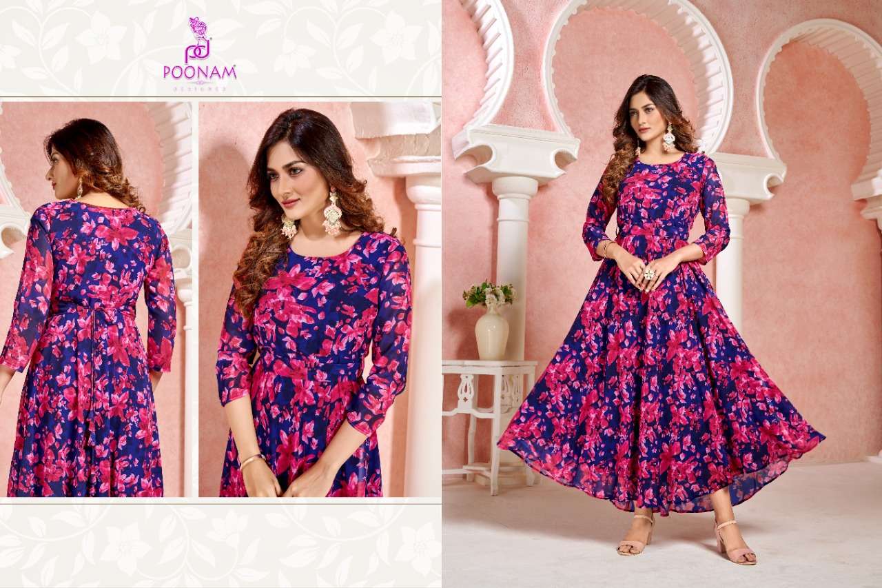 VARISU BY POONAM DESIGNER 1001 TO 1003 SERIES DESIGNER WEAR COLLECTION BEAUTIFUL STYLISH FANCY COLORFUL PARTY WEAR & OCCASIONAL WEAR GEORGETTE GOWNS AT WHOLESALE PRICE