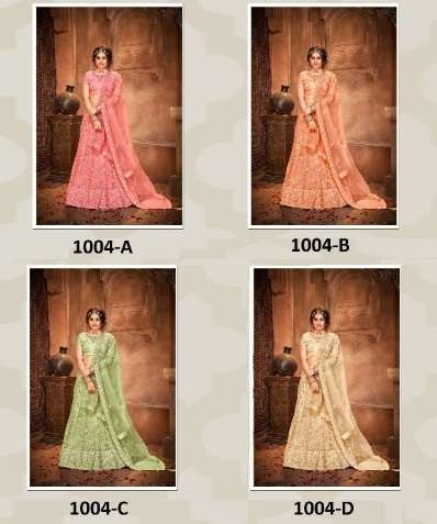 Maharani 1004 Colours By Mrudangi 1004-A To 1004-D Series Bridal Wear Collection Beautiful Stylish Colorful Fancy Party Wear & Occasional Wear Net Lehengas At Wholesale Price