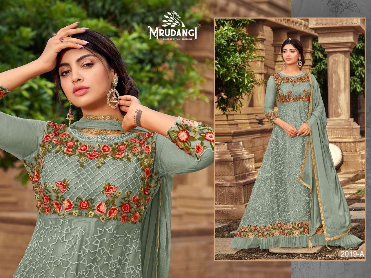 SANJH 2019 COLOURS BY MRUDANGI 2019 TO 2019-C SERIES BEAUTIFUL STYLISH ANARKALI SUITS FANCY COLORFUL CASUAL WEAR & ETHNIC WEAR & READY TO WEAR HEAVY BUTTERFLY NET EMBROIDERED DRESSES AT WHOLESALE PRICE