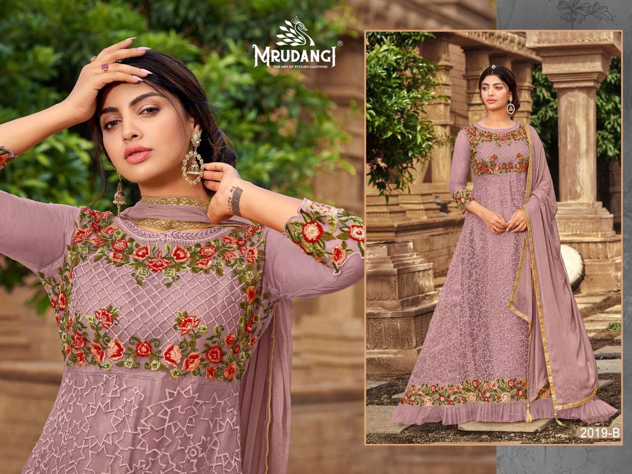 SANJH 2019 COLOURS BY MRUDANGI 2019 TO 2019-C SERIES BEAUTIFUL STYLISH ANARKALI SUITS FANCY COLORFUL CASUAL WEAR & ETHNIC WEAR & READY TO WEAR HEAVY BUTTERFLY NET EMBROIDERED DRESSES AT WHOLESALE PRICE