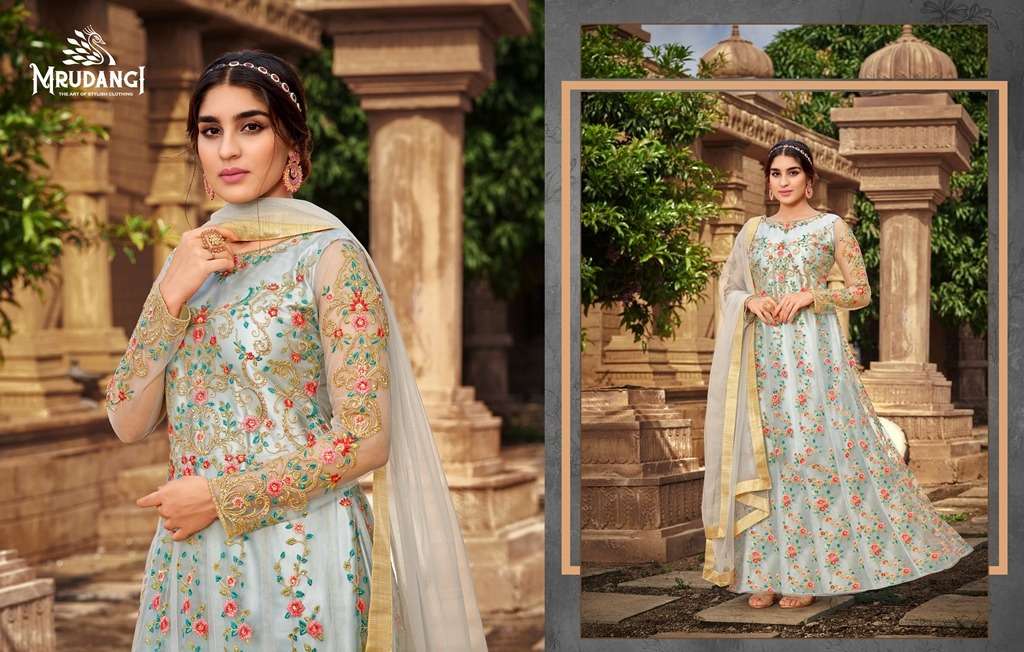 Sanjh 2020 Colours By Mrudangi 2020 To 2020-D Series Beautiful Stylish Anarkali Suits Fancy Colorful Casual Wear & Ethnic Wear & Ready To Wear Heavy Butterfly Net Embroidered Dresses At Wholesale Price