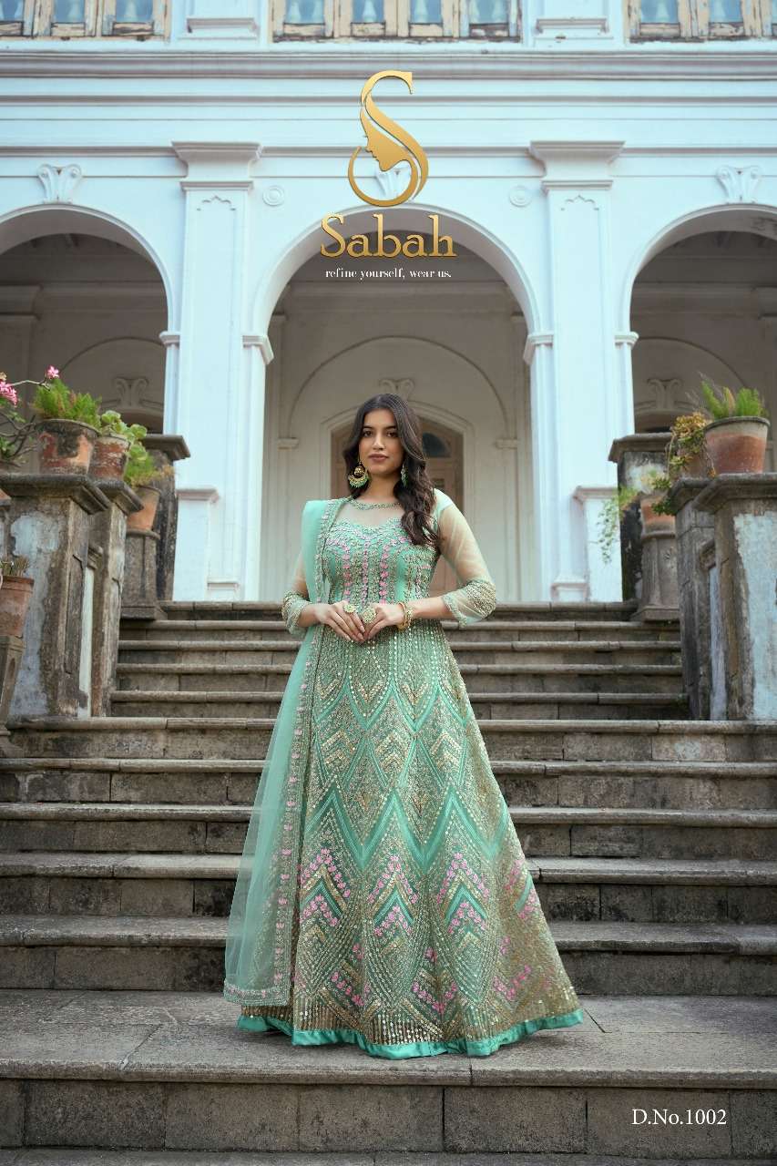 Ruksaar By Sabah 1001 To 1004 Series Designer Anarkali Suits Beautiful Fancy Colorful Stylish Party Wear & Occasional Wear Heavy Net Dresses At Wholesale Price
