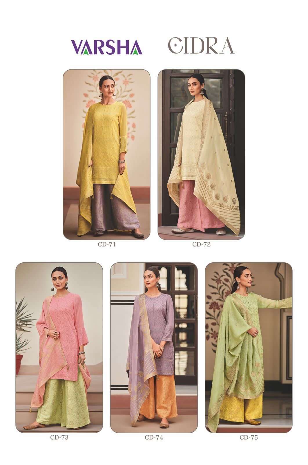 CIDRA BY VARSHA 71 TO 75 SERIES BEAUTIFUL SUITS COLORFUL STYLISH FANCY CASUAL WEAR & ETHNIC WEAR VISCOSE GEORGETTE DRESSES AT WHOLESALE PRICE