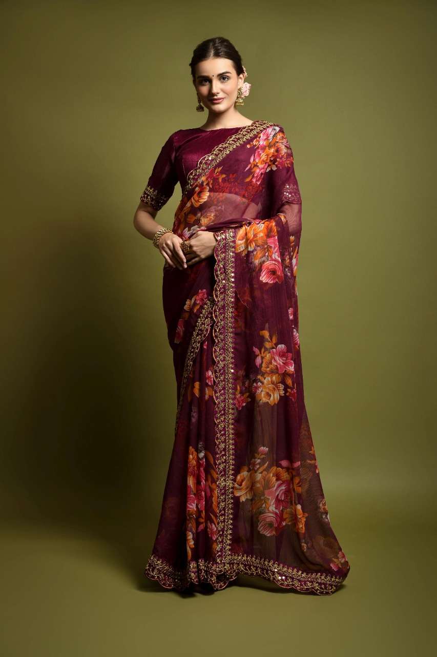 Akshara By Purple Creation 01 To 06 Series Indian Traditional Wear Collection Beautiful Stylish Fancy Colorful Party Wear & Occasional Wear Georgette Embroidered Sarees At Wholesale Price