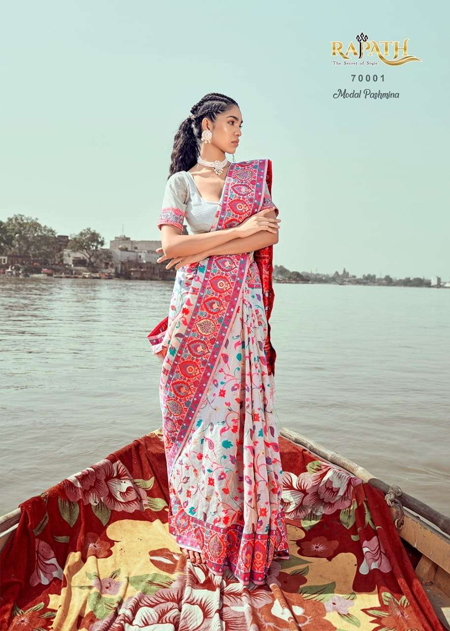 KANI PASHMINA BY RAJPATH 70001 TO 70006 SERIES INDIAN TRADITIONAL WEAR COLLECTION BEAUTIFUL STYLISH FANCY COLORFUL PARTY WEAR & OCCASIONAL WEAR PASHMINA SAREES AT WHOLESALE PRICE