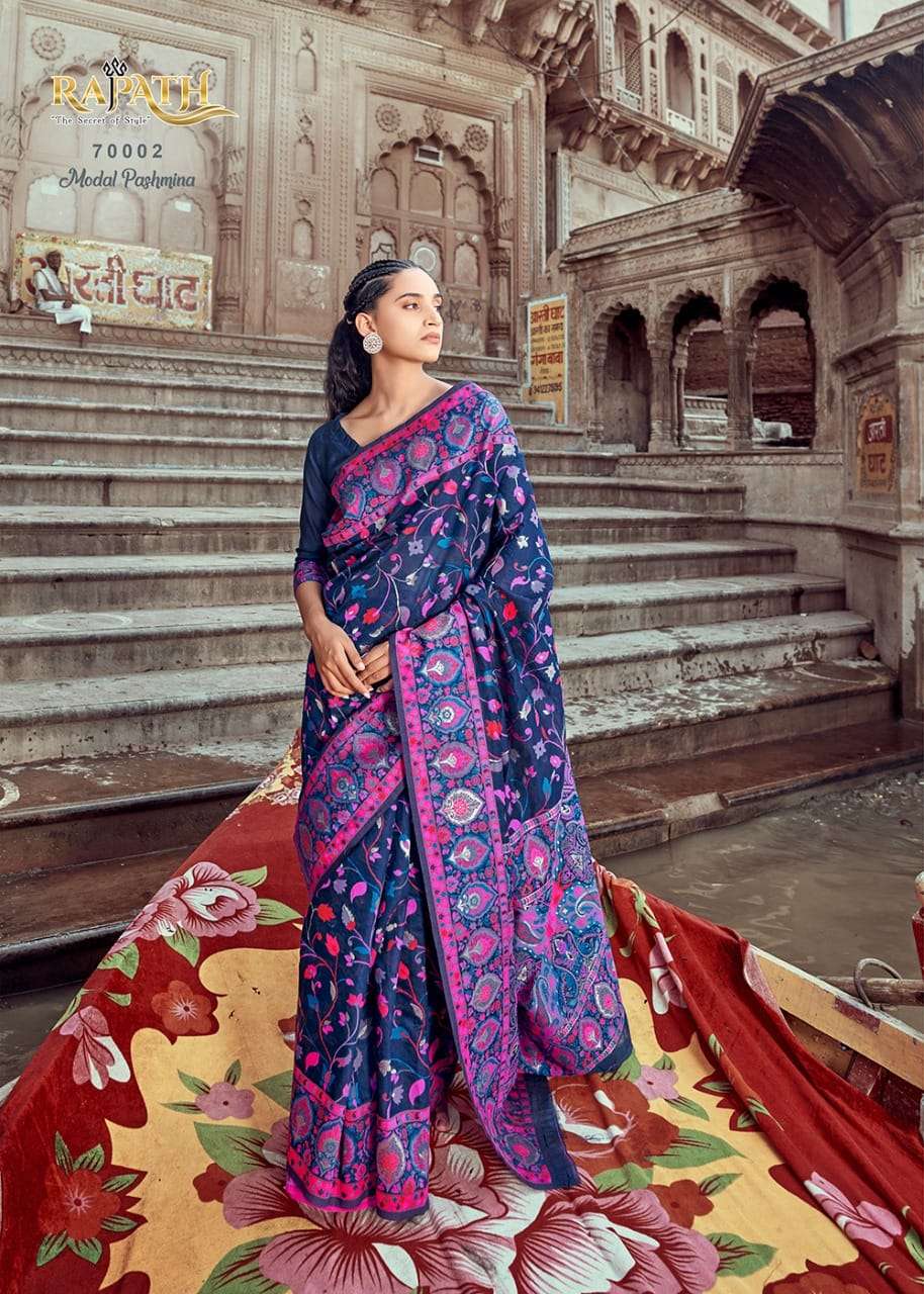 KANI PASHMINA BY RAJPATH 70001 TO 70006 SERIES INDIAN TRADITIONAL WEAR COLLECTION BEAUTIFUL STYLISH FANCY COLORFUL PARTY WEAR & OCCASIONAL WEAR PASHMINA SAREES AT WHOLESALE PRICE
