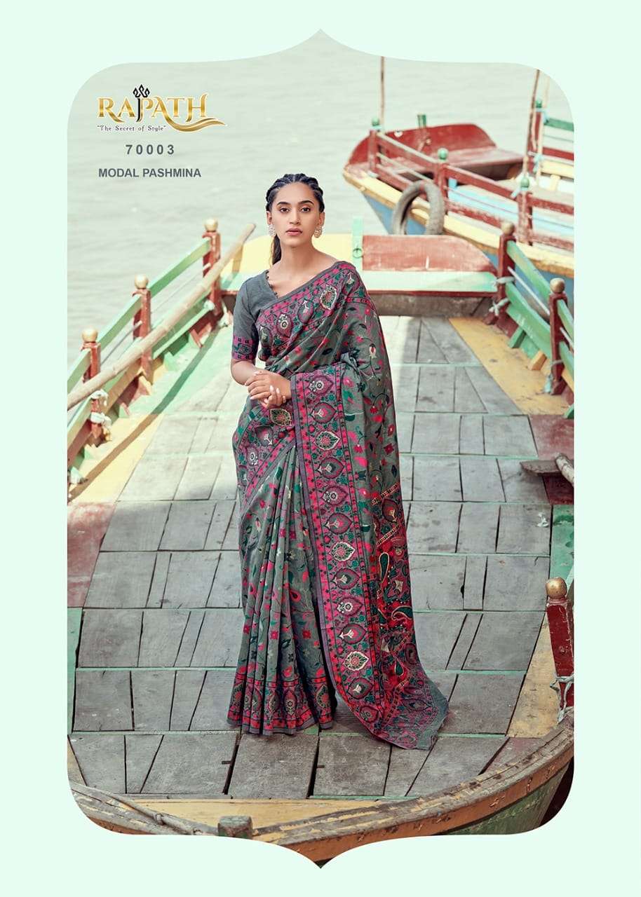 KANI PASHMINA BY RAJPATH 70001 TO 70006 SERIES INDIAN TRADITIONAL WEAR COLLECTION BEAUTIFUL STYLISH FANCY COLORFUL PARTY WEAR & OCCASIONAL WEAR PASHMINA SAREES AT WHOLESALE PRICE