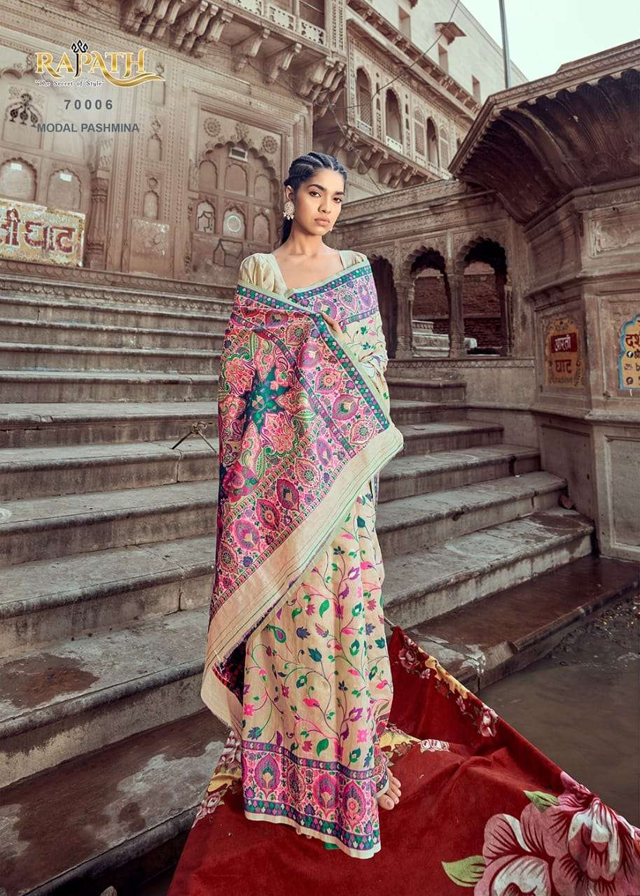 KANI PASHMINA BY RAJPATH 70001 TO 70006 SERIES INDIAN TRADITIONAL WEAR COLLECTION BEAUTIFUL STYLISH FANCY COLORFUL PARTY WEAR & OCCASIONAL WEAR PASHMINA SAREES AT WHOLESALE PRICE