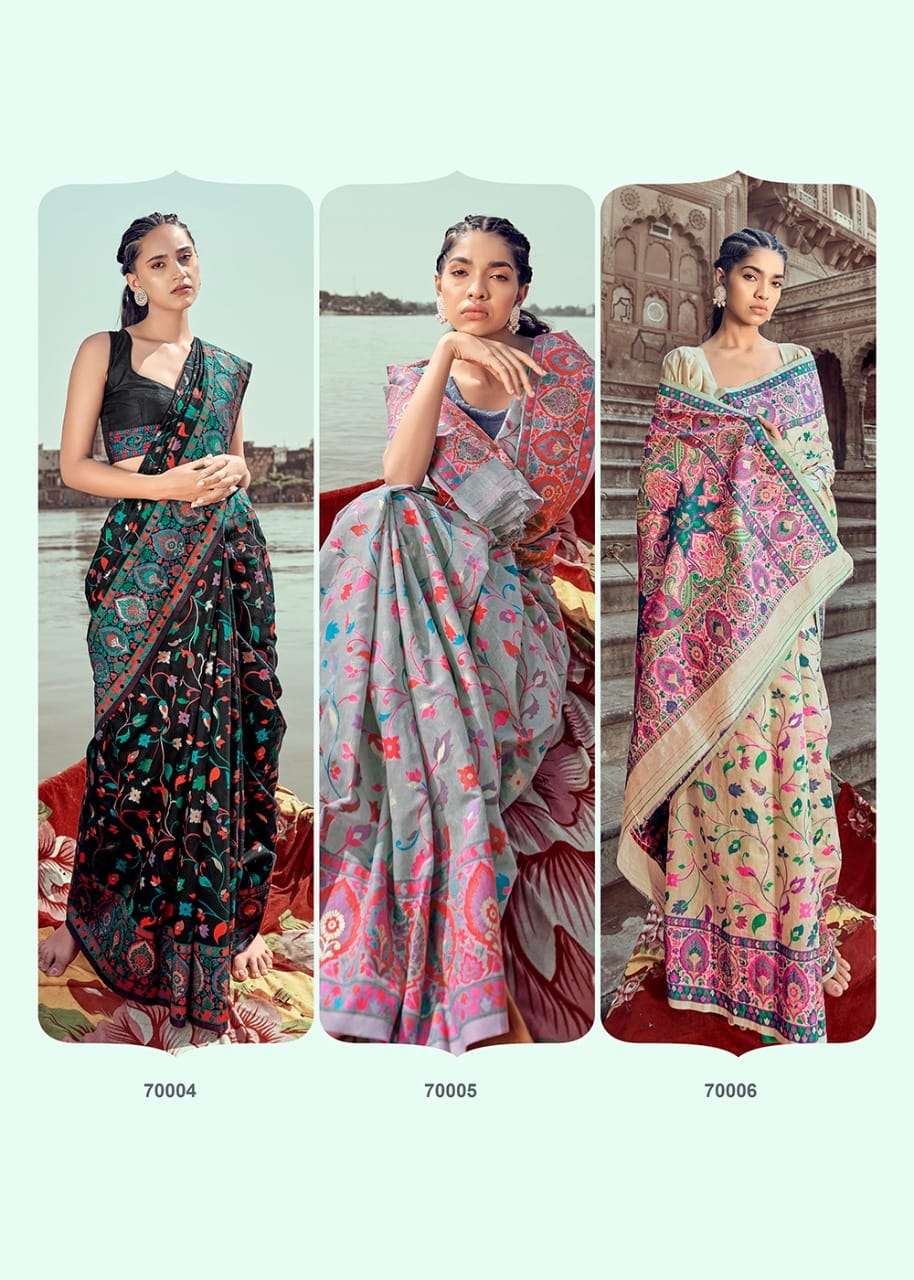 KANI PASHMINA BY RAJPATH 70001 TO 70006 SERIES INDIAN TRADITIONAL WEAR COLLECTION BEAUTIFUL STYLISH FANCY COLORFUL PARTY WEAR & OCCASIONAL WEAR PASHMINA SAREES AT WHOLESALE PRICE