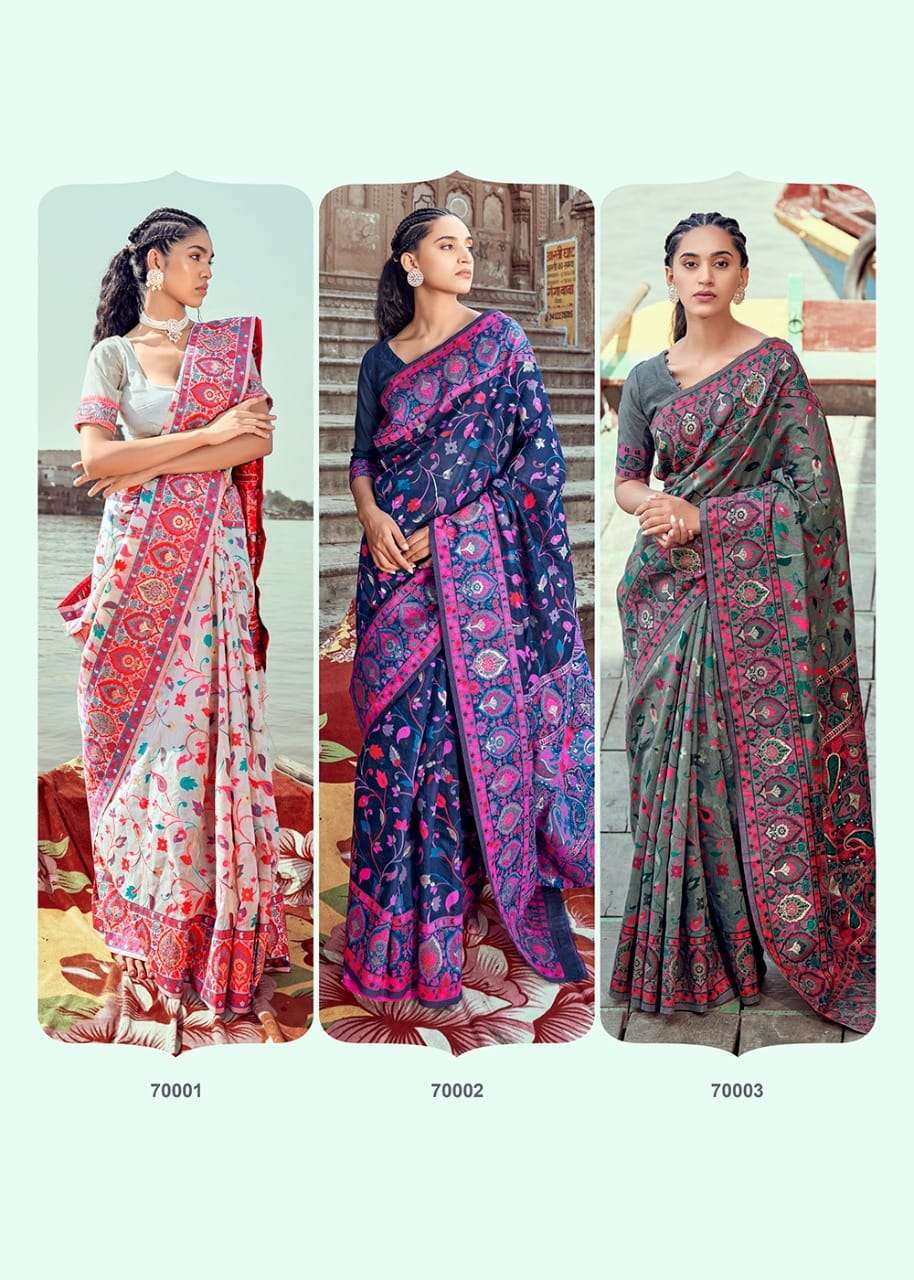 KANI PASHMINA BY RAJPATH 70001 TO 70006 SERIES INDIAN TRADITIONAL WEAR COLLECTION BEAUTIFUL STYLISH FANCY COLORFUL PARTY WEAR & OCCASIONAL WEAR PASHMINA SAREES AT WHOLESALE PRICE
