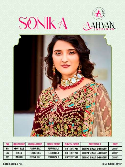 Sonika By Aahvan 901 To 903 Series Indian Traditional Beautiful Stylish Designer Banarasi Silk Jacquard Embroidered Party Wear Silk Lehengas At Wholesale Price