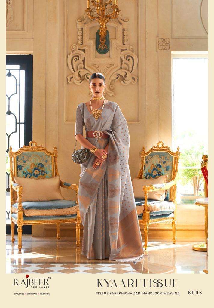 Kyaari Tissue By Rajbeer 8001 To 8007 Series Indian Traditional Wear Collection Beautiful Stylish Fancy Colorful Party Wear & Occasional Wear Tissue Sarees At Wholesale Price
