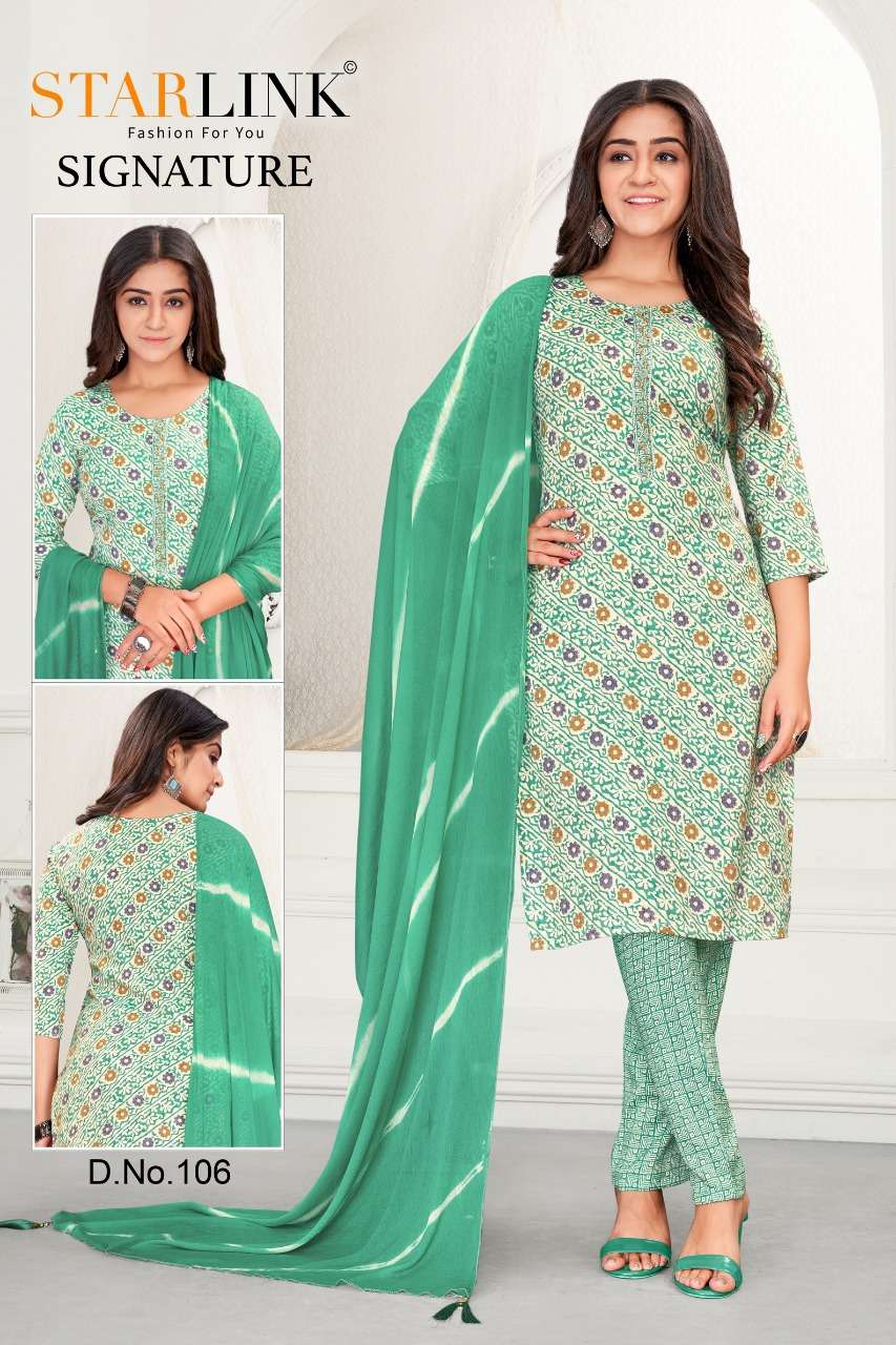 SIGNATURE BY STARLINK 101 TO 112 SERIES BEAUTIFUL FESTIVE SUITS COLORFUL STYLISH FANCY CASUAL WEAR & ETHNIC WEAR CAPSULE PRINT DRESSES AT WHOLESALE PRICE