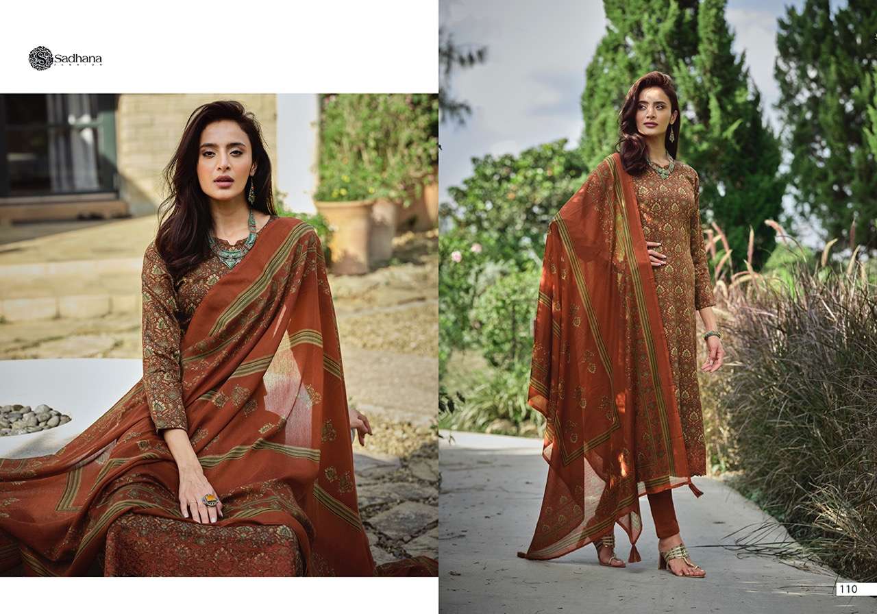ELAN BY SADHANA FASHION 101 TO 110 SERIES BEAUTIFUL STYLISH SUITS FANCY COLORFUL CASUAL WEAR & ETHNIC WEAR & READY TO WEAR PURE JAM SILK EMBROIDERY DRESSES AT WHOLESALE PRICE