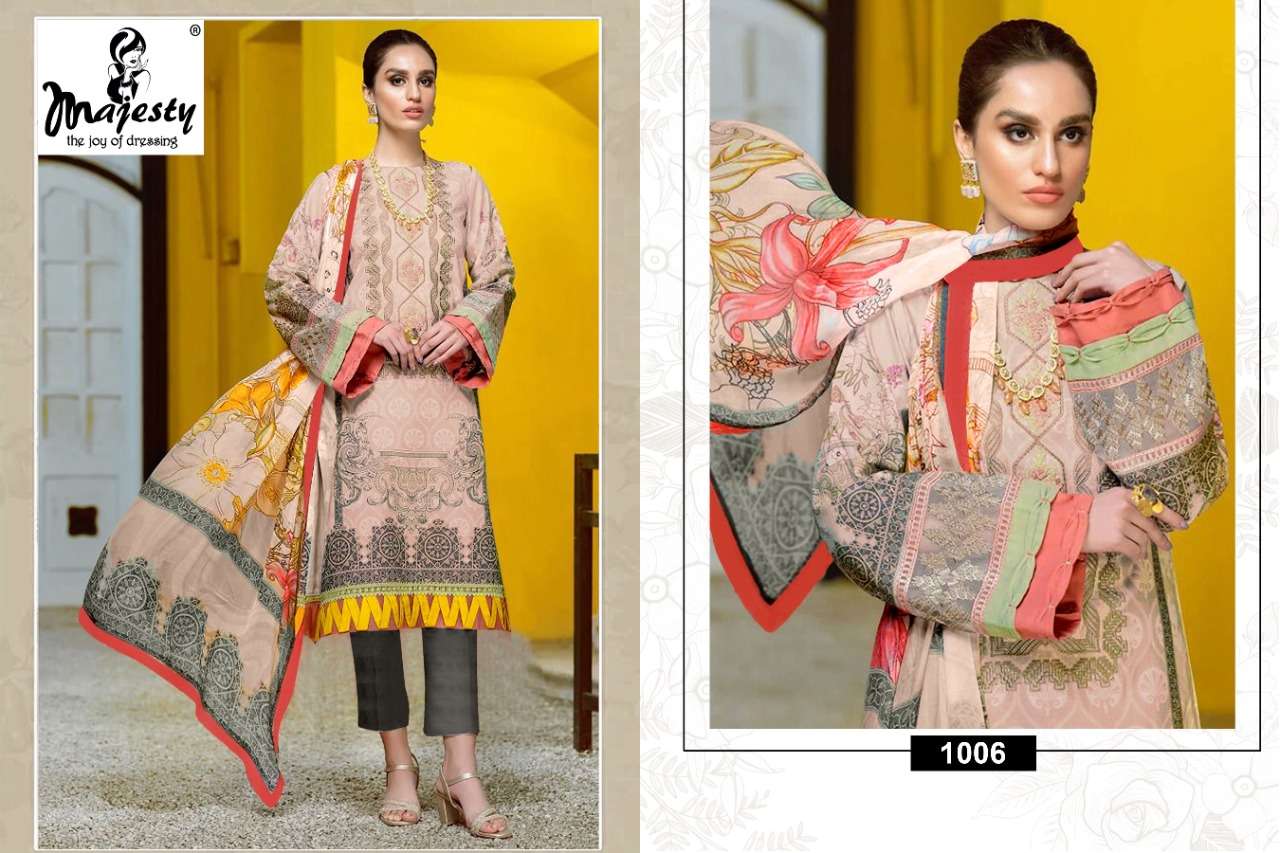 JADE BLISS BY MAJESTY 1001 TO 1006 SERIES BEAUTIFUL PAKISTANI SUITS COLORFUL STYLISH FANCY CASUAL WEAR & ETHNIC WEAR PURE COTTON DRESSES AT WHOLESALE PRICE