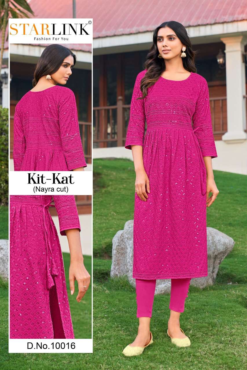 KIT KAT BY STARLINK 10001 TO 10024 SERIES DESIGNER STYLISH FANCY COLORFUL BEAUTIFUL PARTY WEAR & ETHNIC WEAR COLLECTION RAYON KURTIS AT WHOLESALE PRICE