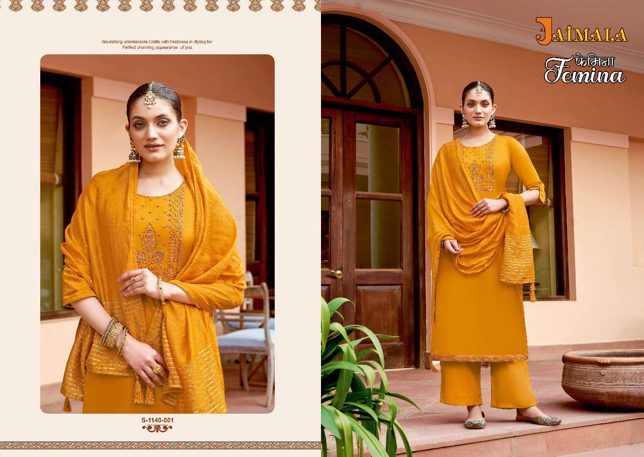 FEMINA BY JAIMALA 1140-001 TO 1140-006 SERIES BEAUTIFUL SUITS COLORFUL STYLISH FANCY CASUAL WEAR & ETHNIC WEAR PURE JAM SOLID DRESSES AT WHOLESALE PRICE