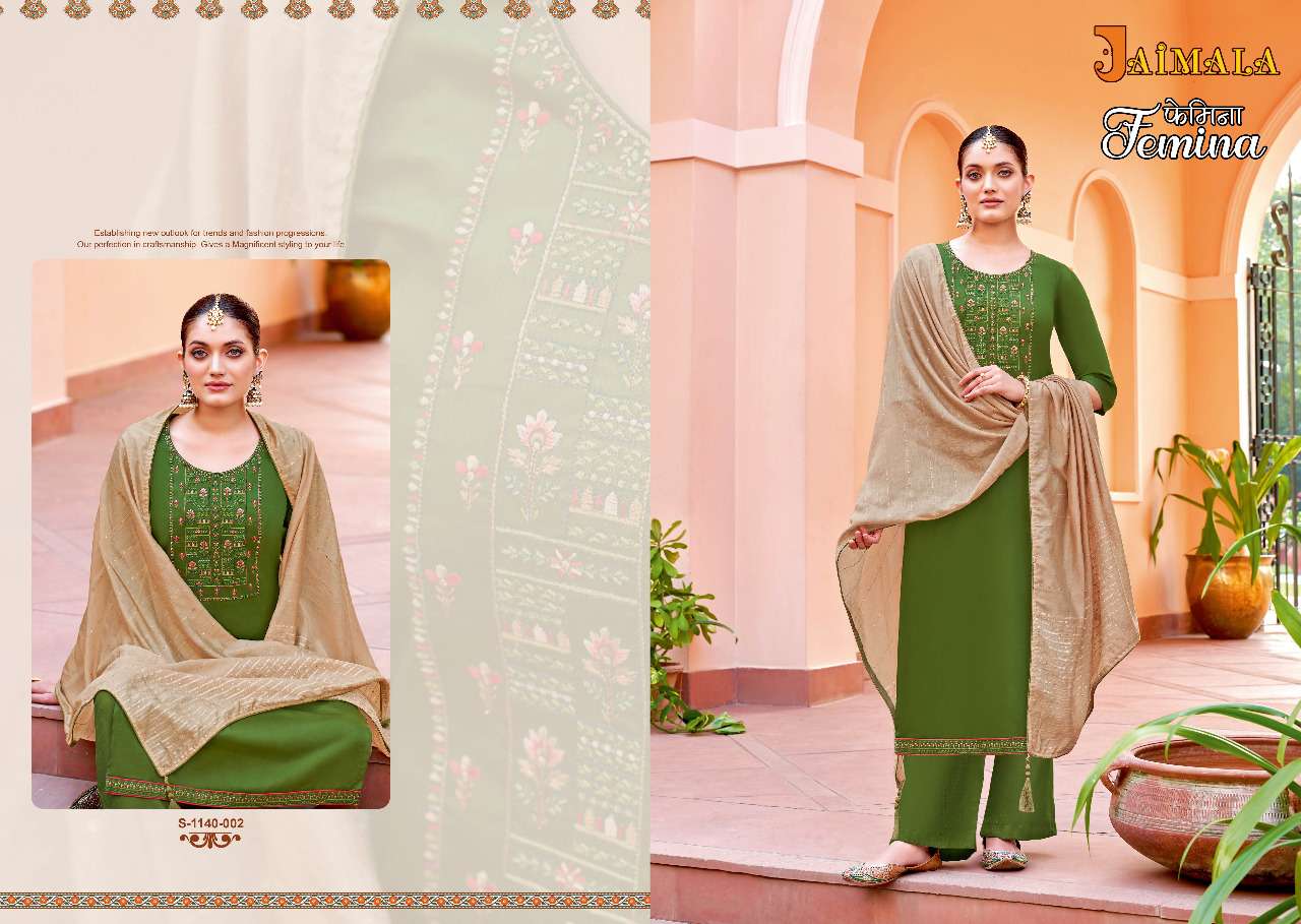 FEMINA BY JAIMALA 1140-001 TO 1140-006 SERIES BEAUTIFUL SUITS COLORFUL STYLISH FANCY CASUAL WEAR & ETHNIC WEAR PURE JAM SOLID DRESSES AT WHOLESALE PRICE