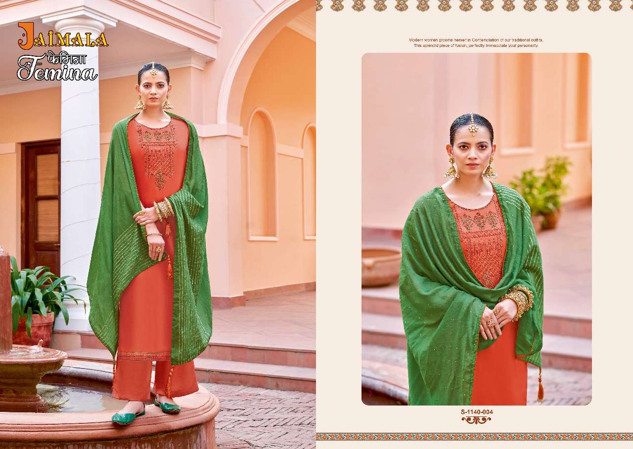 FEMINA BY JAIMALA 1140-001 TO 1140-006 SERIES BEAUTIFUL SUITS COLORFUL STYLISH FANCY CASUAL WEAR & ETHNIC WEAR PURE JAM SOLID DRESSES AT WHOLESALE PRICE
