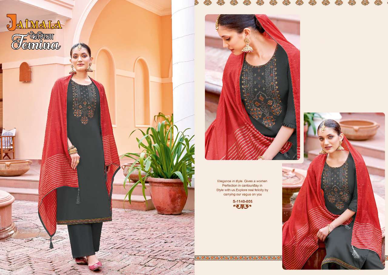 FEMINA BY JAIMALA 1140-001 TO 1140-006 SERIES BEAUTIFUL SUITS COLORFUL STYLISH FANCY CASUAL WEAR & ETHNIC WEAR PURE JAM SOLID DRESSES AT WHOLESALE PRICE