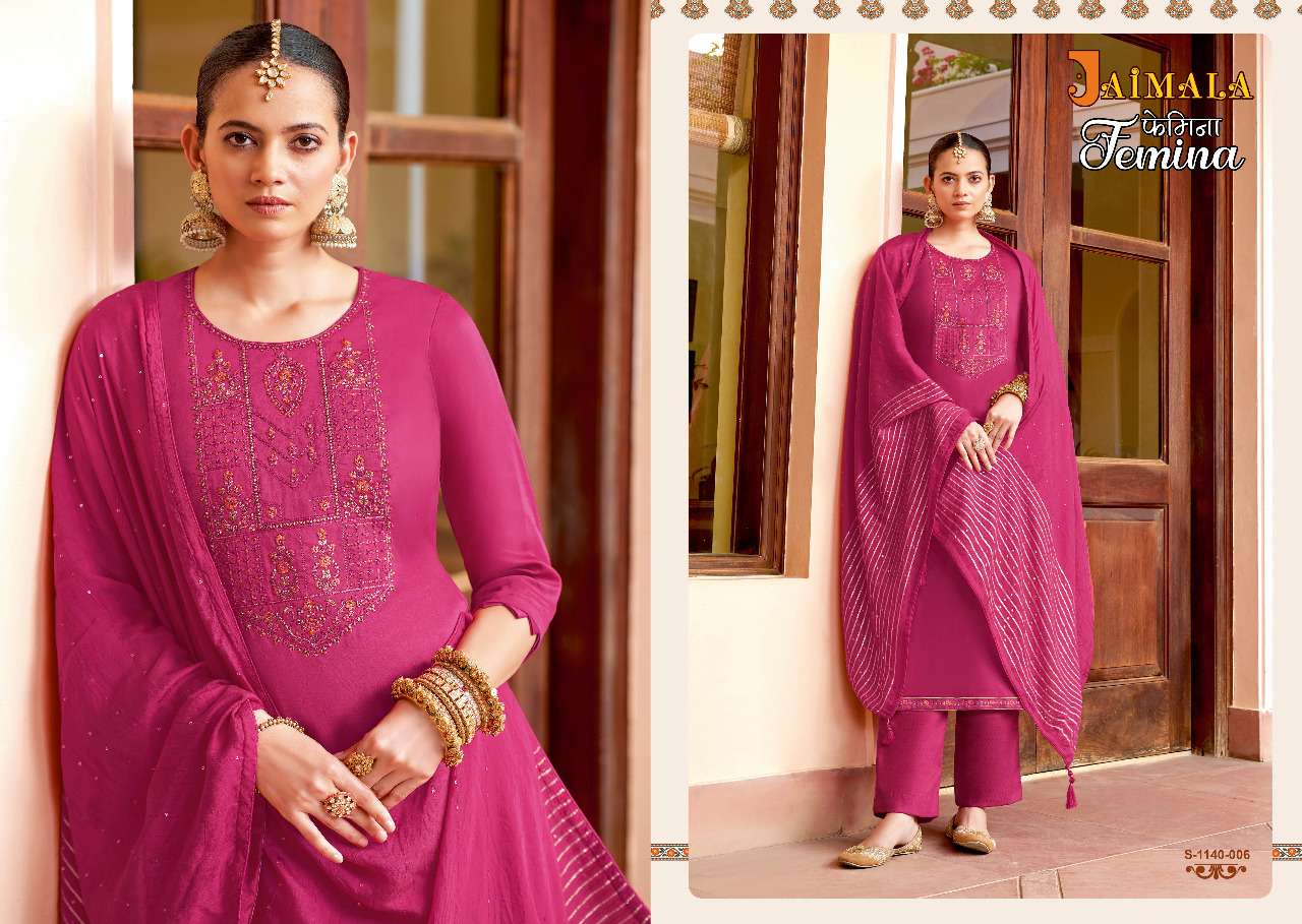 FEMINA BY JAIMALA 1140-001 TO 1140-006 SERIES BEAUTIFUL SUITS COLORFUL STYLISH FANCY CASUAL WEAR & ETHNIC WEAR PURE JAM SOLID DRESSES AT WHOLESALE PRICE