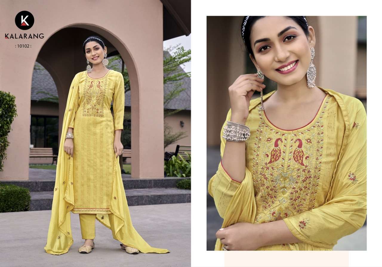 Sathiya By Kalarang 10101 To 10104 Series Beautiful Suits Colorful Stylish Fancy Casual Wear & Ethnic Wear Pure Silk Dresses At Wholesale Price