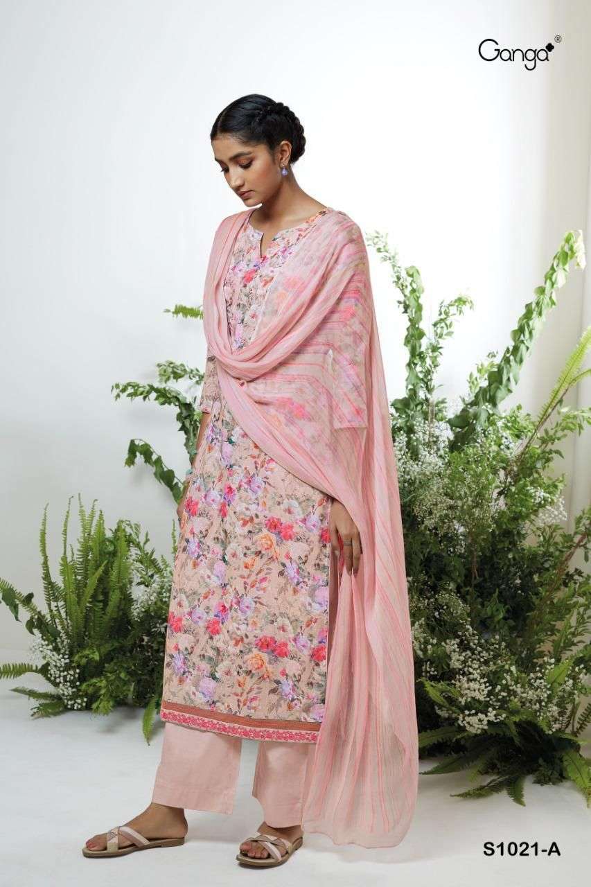 Nimma-1021 By Ganga Fashion 1021-A To 1021-D Series Beautiful Suits Colorful Stylish Fancy Casual Wear & Ethnic Wear Premium Cotton Linen Embroidery Work Dresses At Wholesale Price