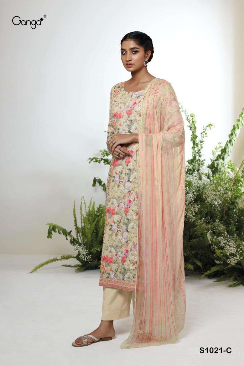 Nimma-1021 By Ganga Fashion 1021-A To 1021-D Series Beautiful Suits Colorful Stylish Fancy Casual Wear & Ethnic Wear Premium Cotton Linen Embroidery Work Dresses At Wholesale Price