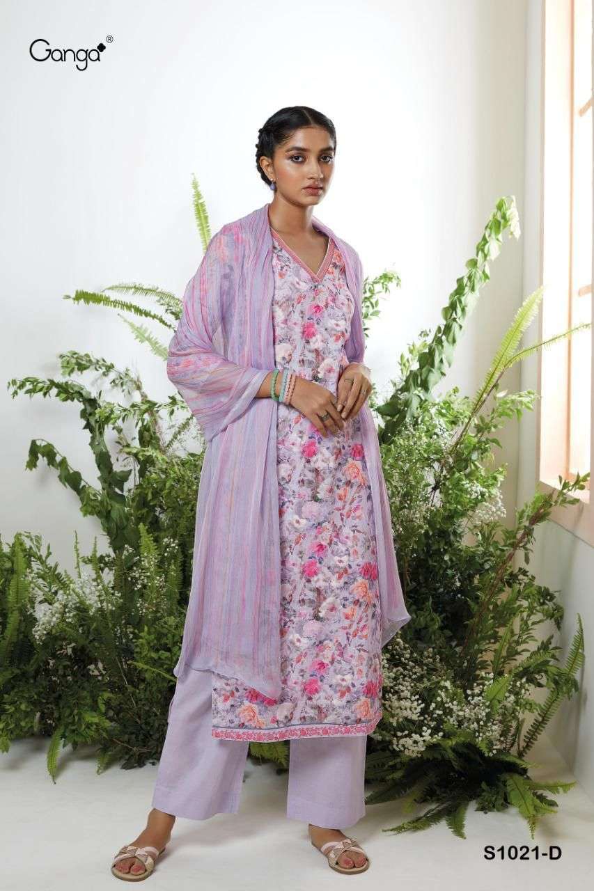 Nimma-1021 By Ganga Fashion 1021-A To 1021-D Series Beautiful Suits Colorful Stylish Fancy Casual Wear & Ethnic Wear Premium Cotton Linen Embroidery Work Dresses At Wholesale Price