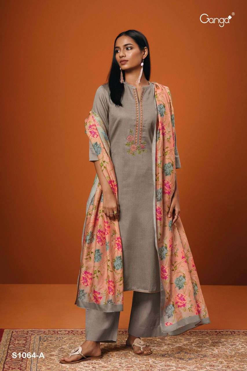 Ishana-1064 By Ganga Fashion 1064-A To 1064-D Series Beautiful Suits Colorful Stylish Fancy Casual Wear & Ethnic Wear Cotton Satin Dresses At Wholesale Price