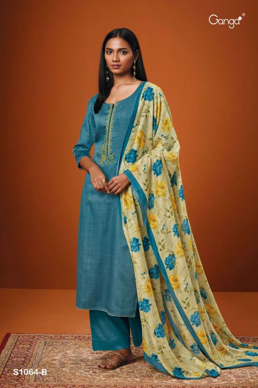 Ishana-1064 By Ganga Fashion 1064-A To 1064-D Series Beautiful Suits Colorful Stylish Fancy Casual Wear & Ethnic Wear Cotton Satin Dresses At Wholesale Price