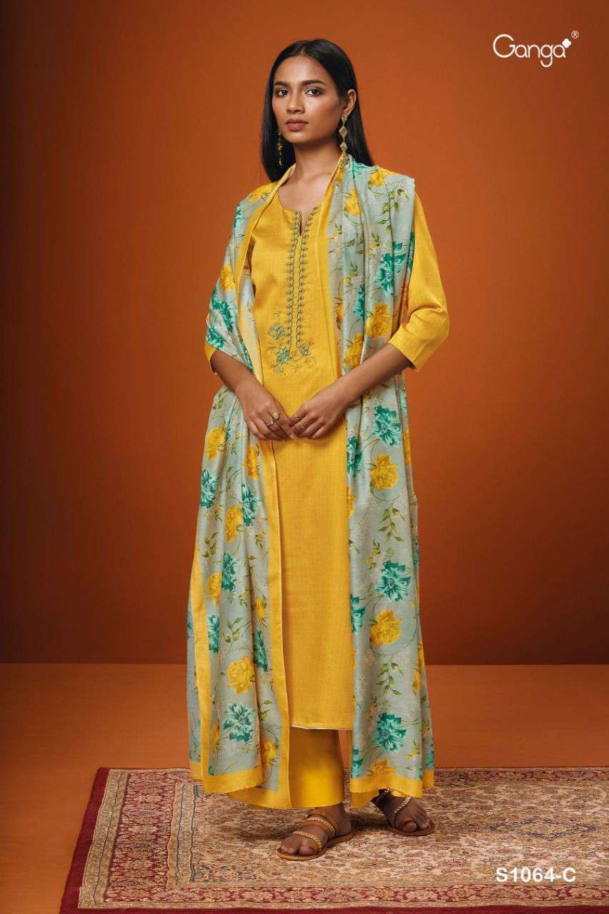 Ishana-1064 By Ganga Fashion 1064-A To 1064-D Series Beautiful Suits Colorful Stylish Fancy Casual Wear & Ethnic Wear Cotton Satin Dresses At Wholesale Price