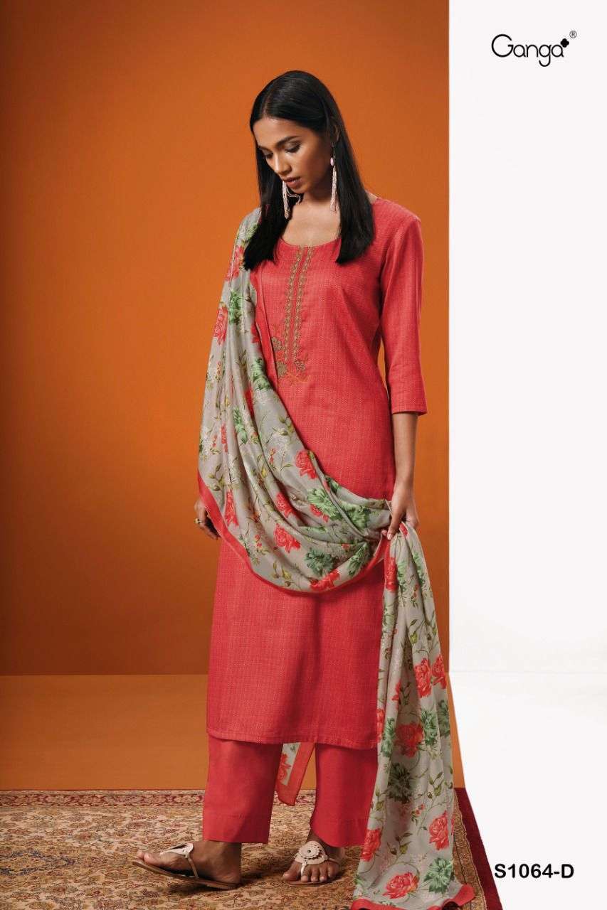 Ishana-1064 By Ganga Fashion 1064-A To 1064-D Series Beautiful Suits Colorful Stylish Fancy Casual Wear & Ethnic Wear Cotton Satin Dresses At Wholesale Price