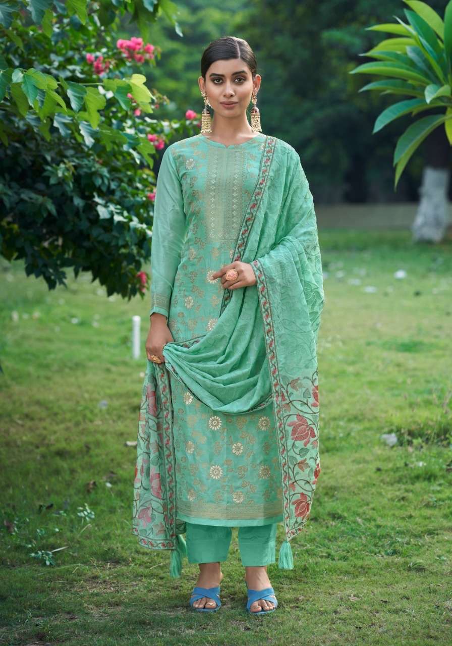 AQUA BY SHUROOQ 01 TO 04 SERIES DESIGNER SUITS BEAUTIFUL STYLISH FANCY COLORFUL PARTY WEAR & OCCASIONAL WEAR PURE DOLA SILK JACQUARD DRESSES AT WHOLESALE PRICE