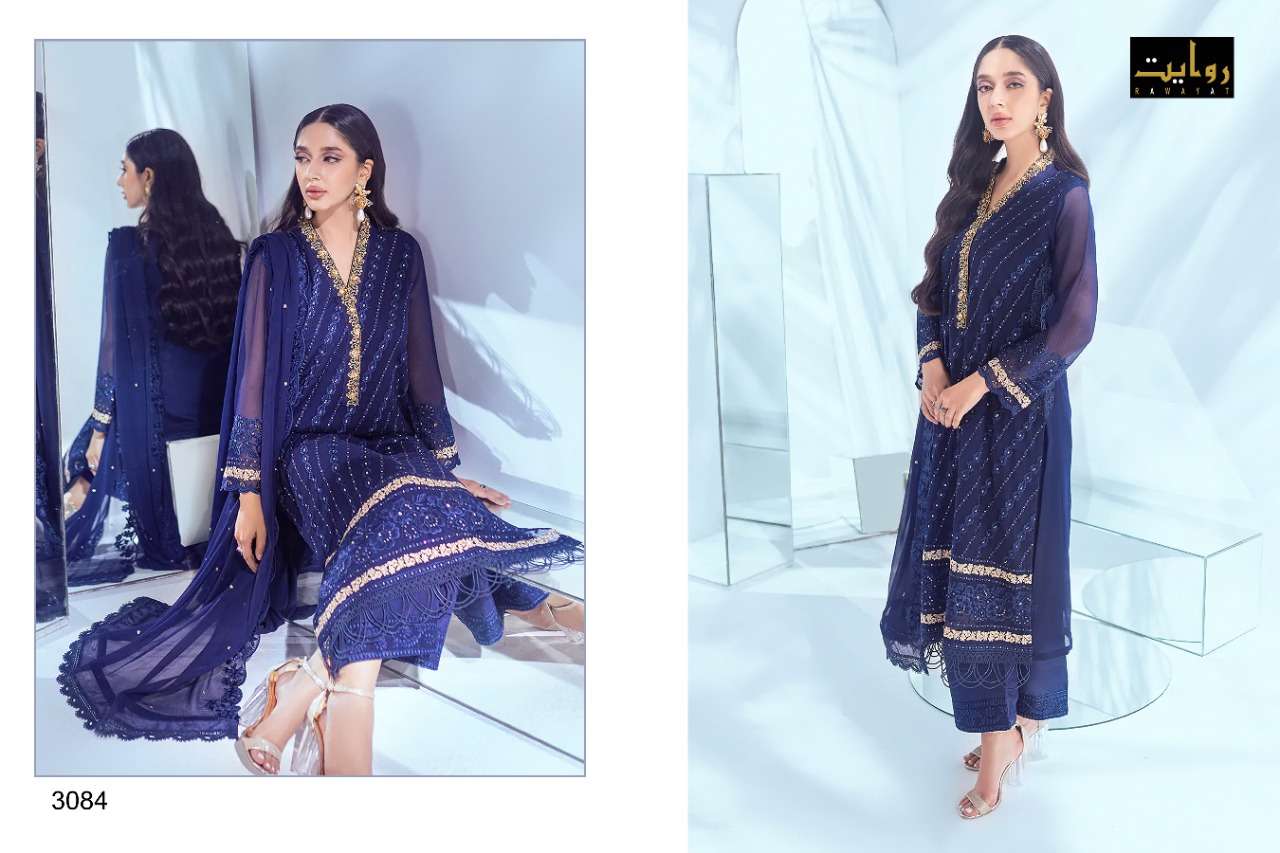 AZURE VOL-9 BY RAWAYAT 3081 TO 3084 SERIES BEAUTIFUL PAKISTANI SUITS COLORFUL STYLISH FANCY CASUAL WEAR & ETHNIC WEAR FAUX GEORGETTE EMBROIDERED DRESSES AT WHOLESALE PRICE